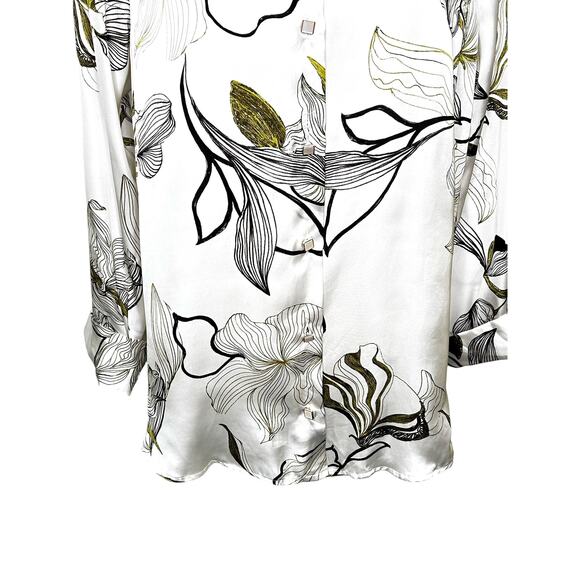 Zara Off White Floral Satin Long Sleeve Button Down Blouse - Picture 4 of 8